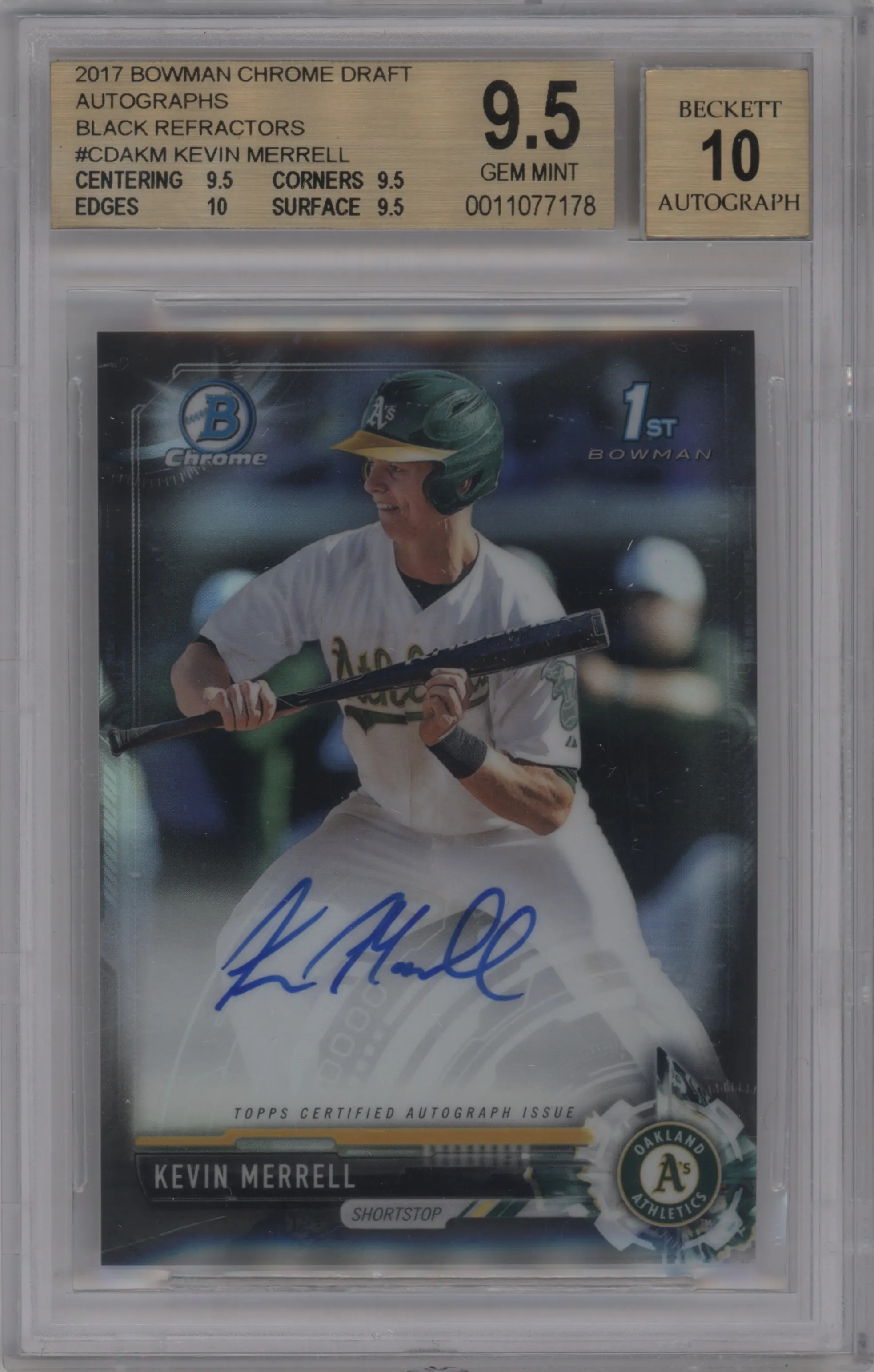 2017 Bowman Draft Chr. DP Auto Kevin Merrell Black Refractor BGS 9.5