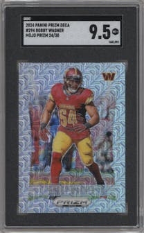 Bobby Wagner from the 2024 Panini Prizm Deca set featuring a Mojo Prizm parallel graded by SGC and given an overall grade of 9.5.