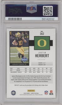 Justin Herbert from the 2020 Panini Score set graded by PSA and given an overall grade of 10.
