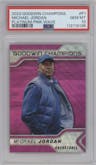 Michael Jordan from the 2023 Upper Deck Goodwin Champions set featuring a Pink Wave parallel graded by PSA and given an overall grade of 10.