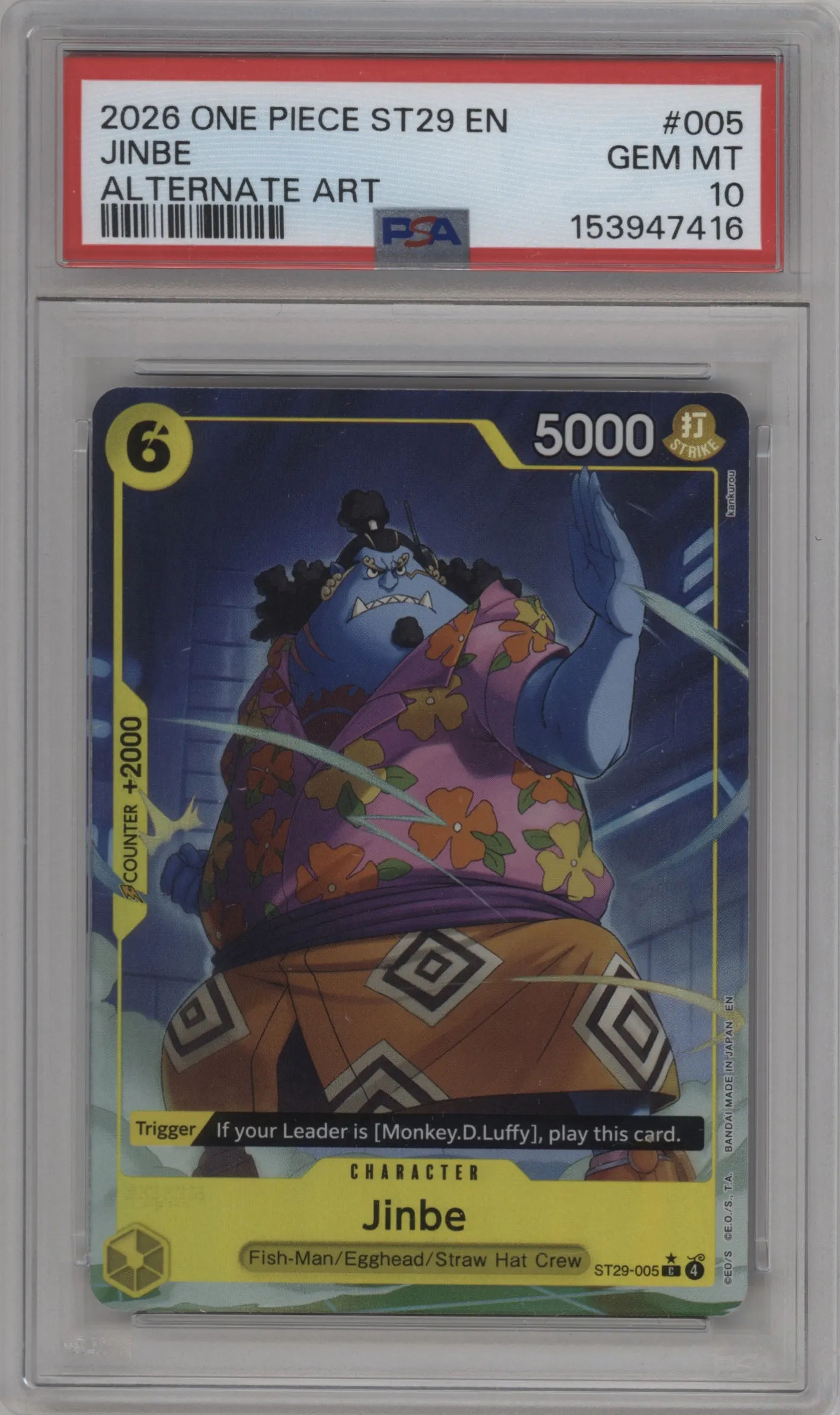 2026 One Piece Egghead Starter Deck Jinbe Alternate Art C #ST29-005 C PSA 10