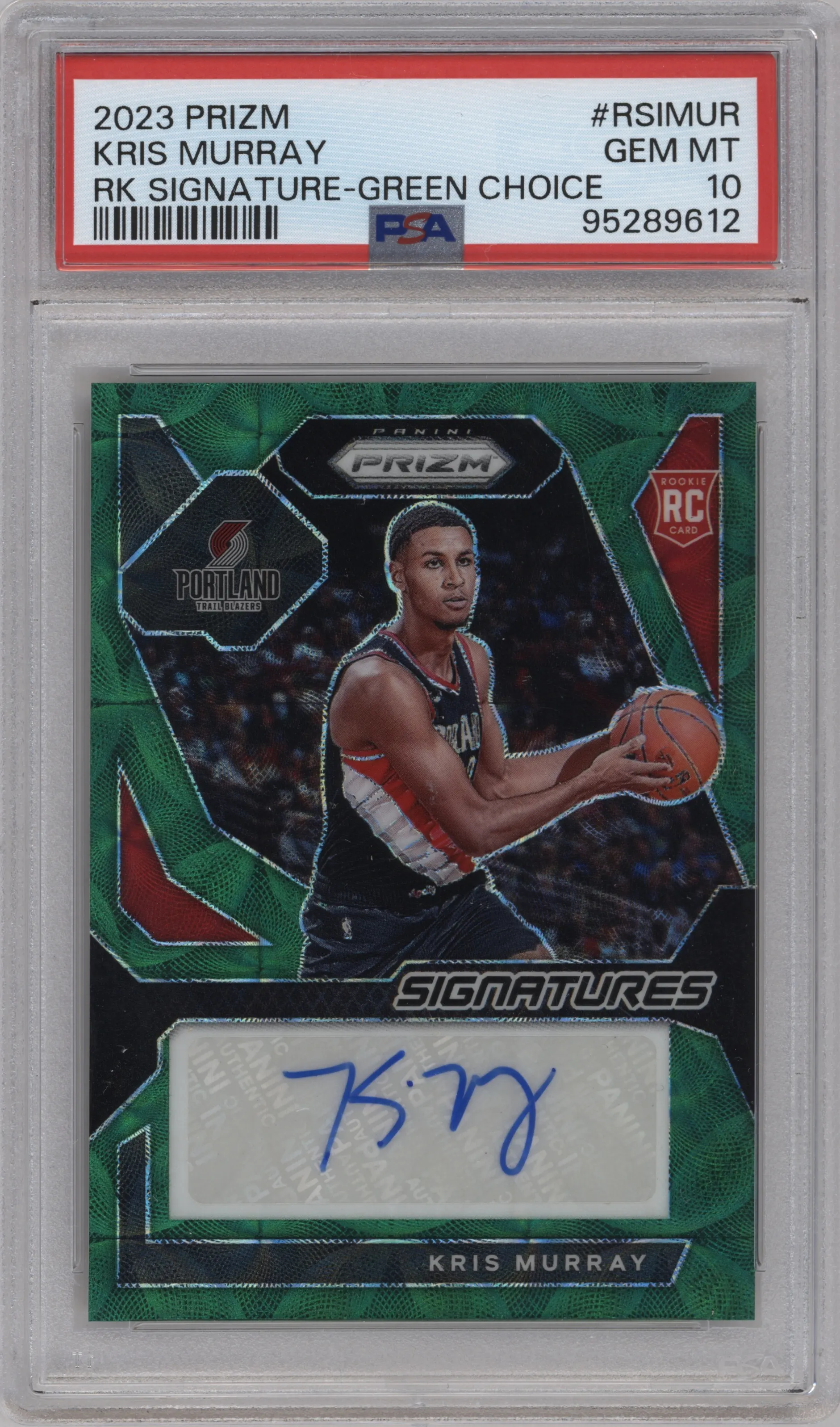 2023 Panini Prizm Rke.Sig. Kris Murray Choice Green PSA 10