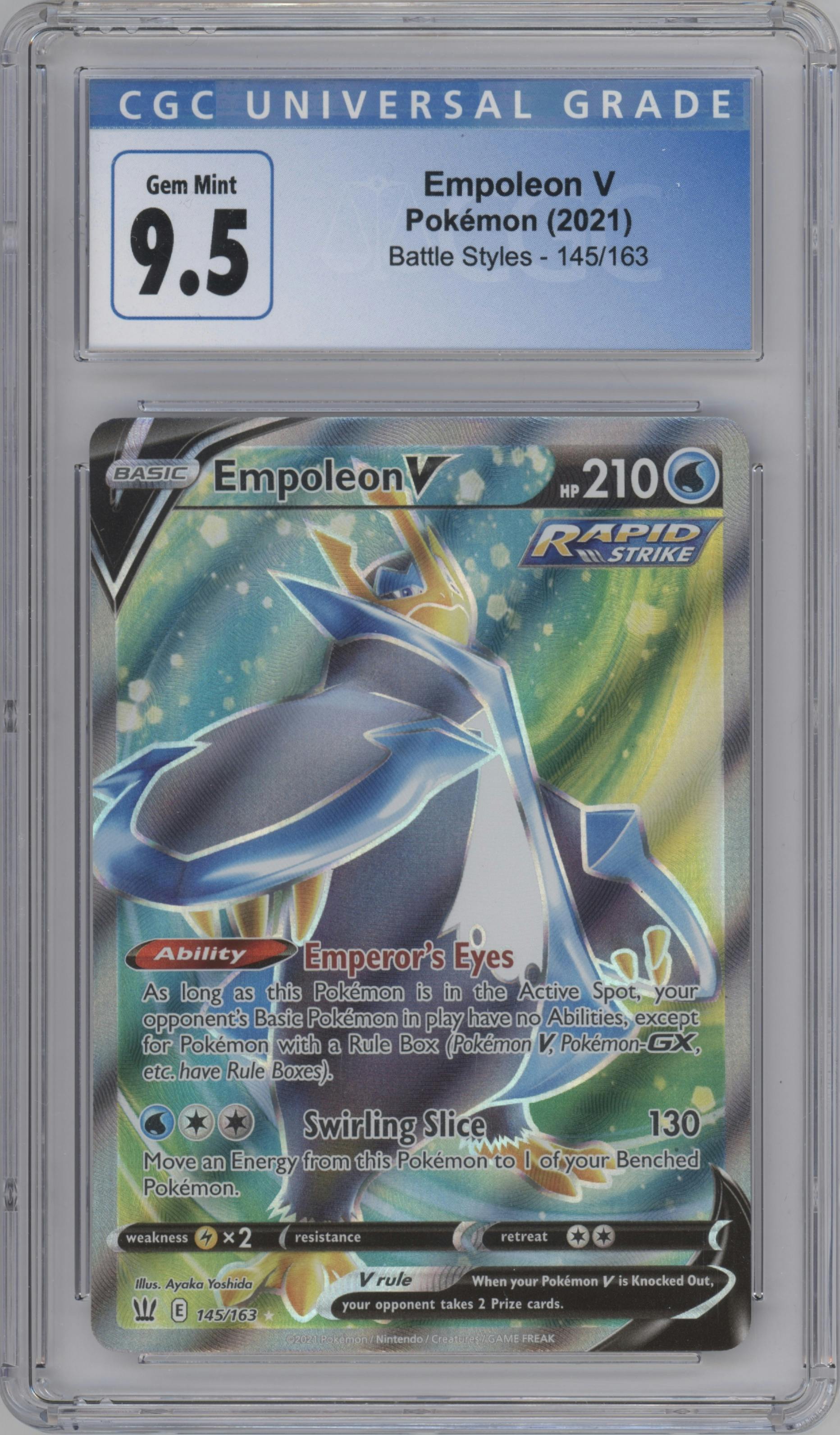 Empoleon V from the 2021 Pokemon SWSH set graded by CSG and given an overall grade of 9.5.