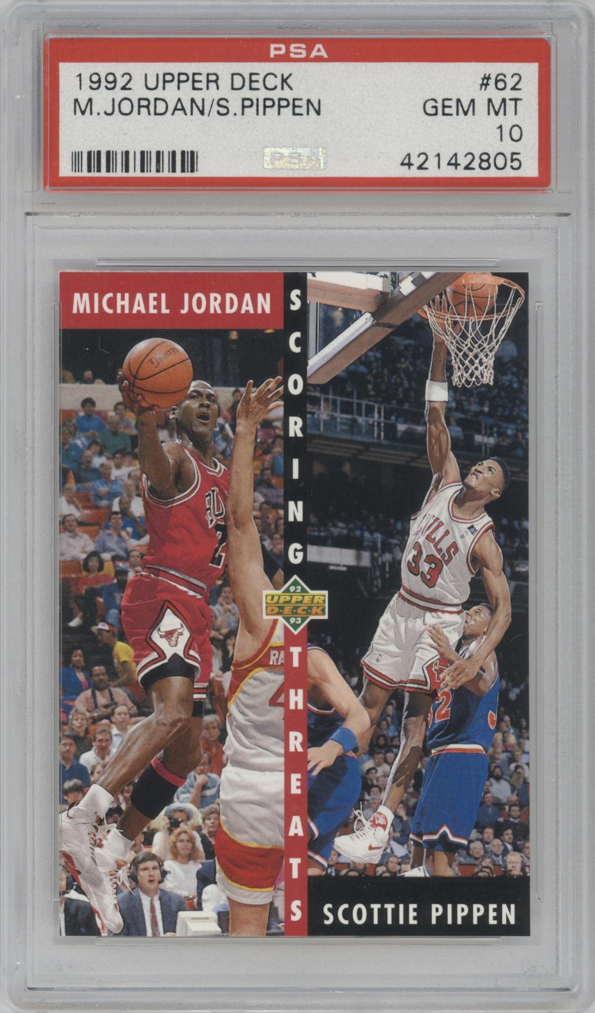 Michael Jordan/Scottie Pippen from the 1992-93 Upper Deck  set graded by PSA and given an overall grade of 10.