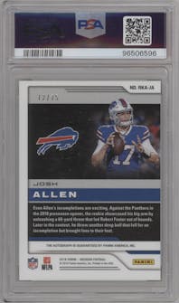 Josh Allen from the 2018 Panini Obsidian set graded by PSA and given an overall grade of 9.