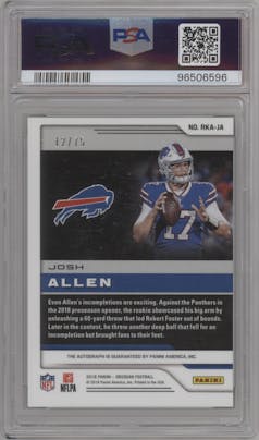 Josh Allen from the 2018 Panini Obsidian set graded by PSA and given an overall grade of 9.