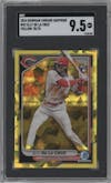 Elly De La Cruz from the 2024 Bowman Chrome Sapphire set featuring a Yellow parallel graded by SGC and given an overall grade of 9.5.