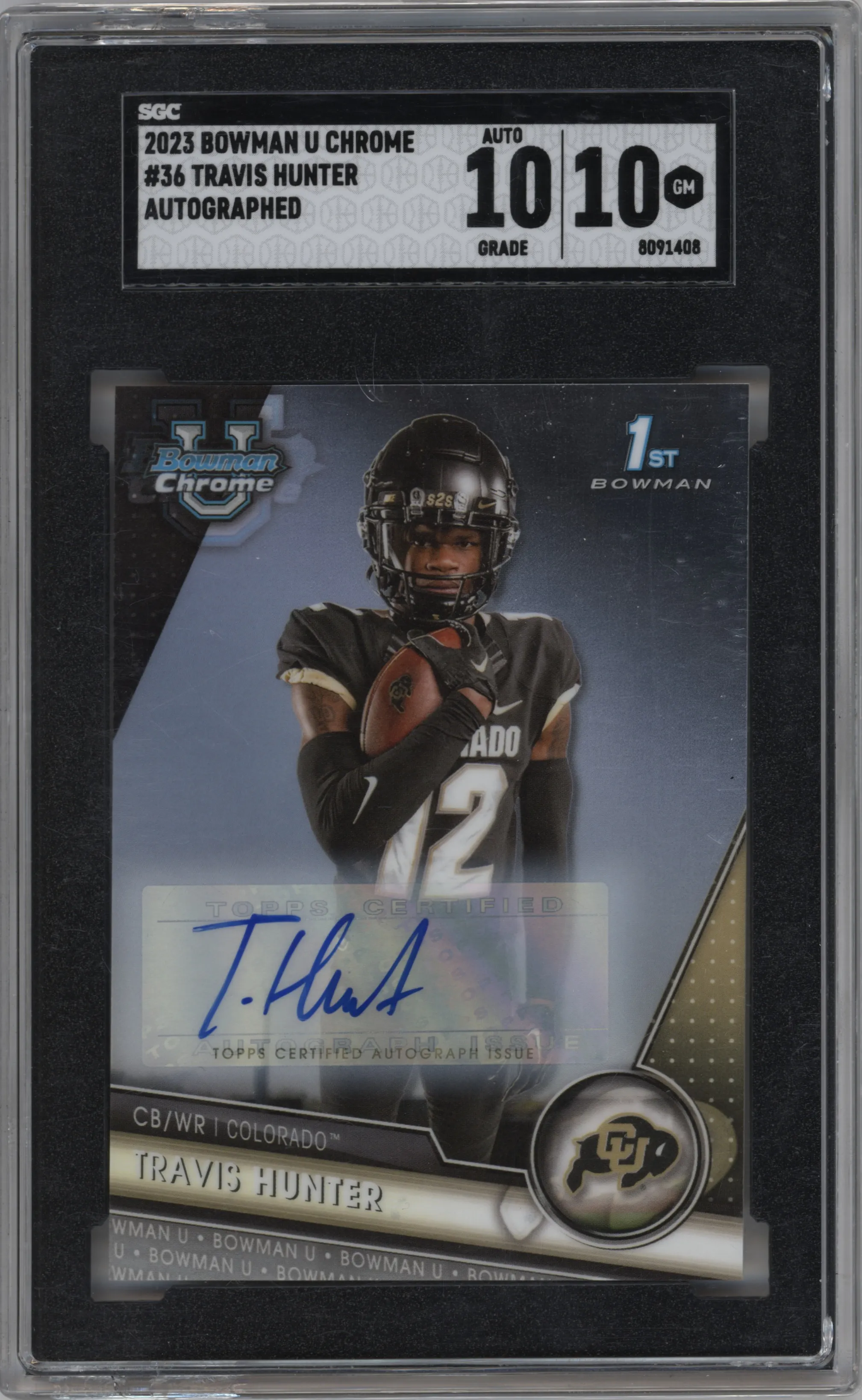 2023 Bowman Chrome University Chr.Pros.Auto Travis Hunter #36 SGC 10