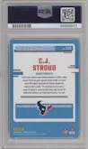C.J. Stroud from the 2023 Panini Donruss set featuring a Red & Green parallel graded by PSA and given an overall grade of 10.