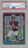 C.J. Stroud from the 2023 Panini Donruss set featuring a Red & Green parallel graded by PSA and given an overall grade of 10.