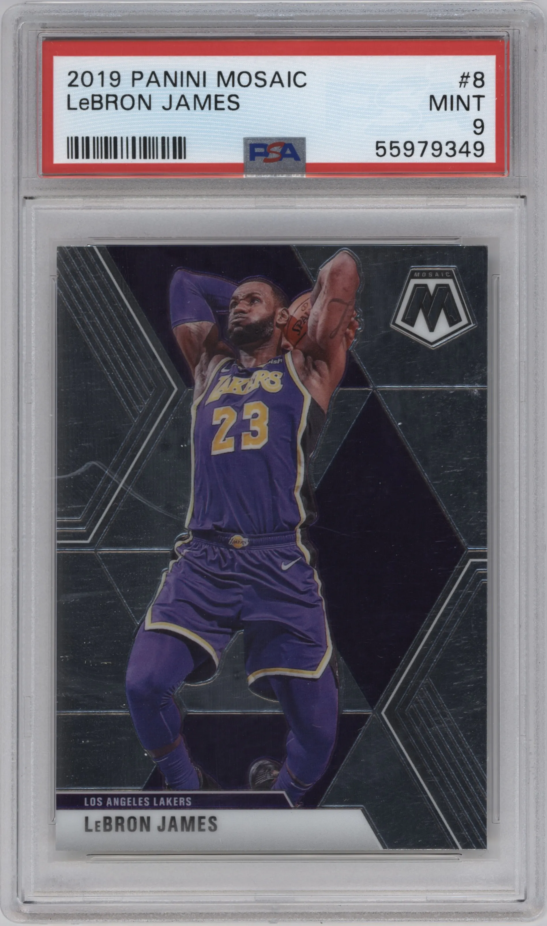 LeBron James from the 2019-20 Panini Mosaic  set graded by PSA and given an overall grade of 9.