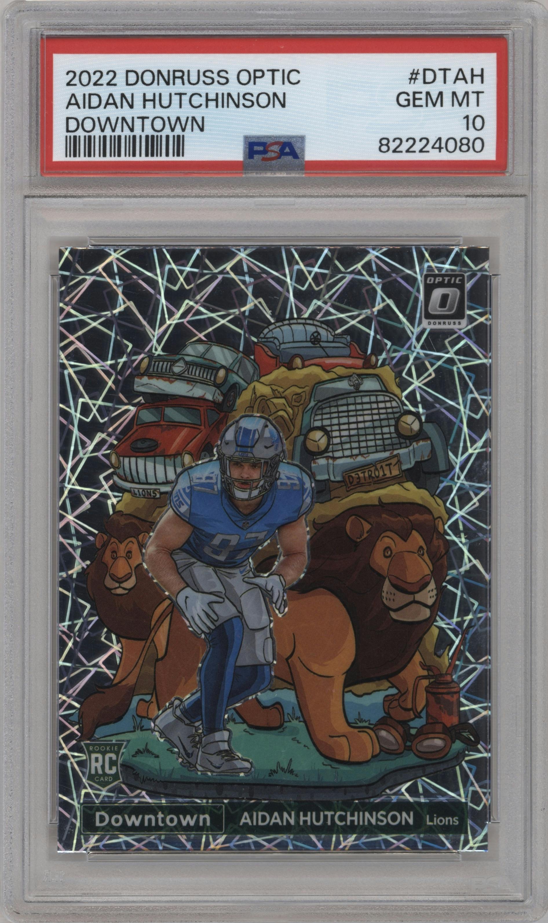 Aidan Hutchinson  from the 2022 Panini Donruss Optic set graded by PSA and given an overall grade of 10.