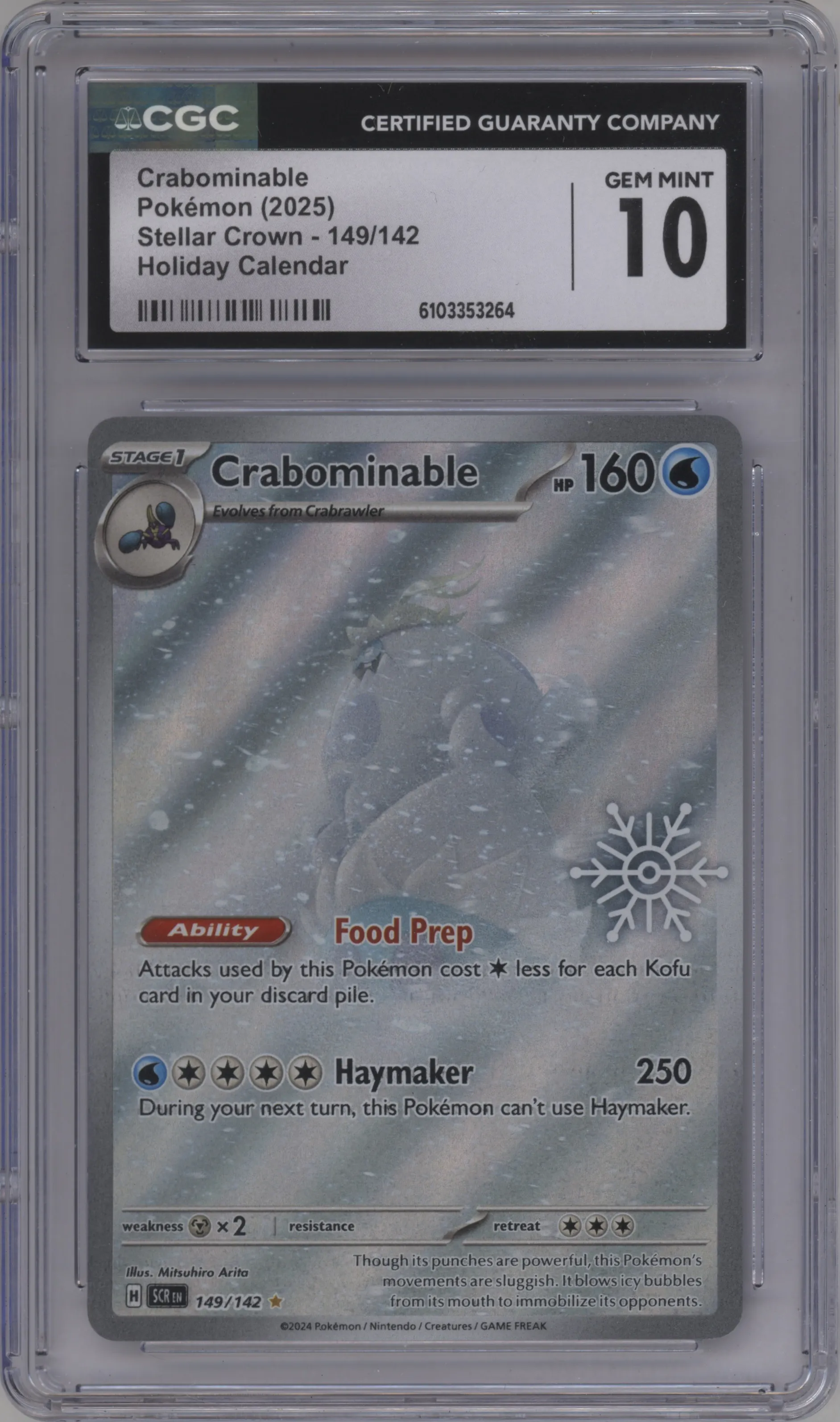 2025 Pokemon Holiday Calendar Stellar Crown Crabominable CGC 10