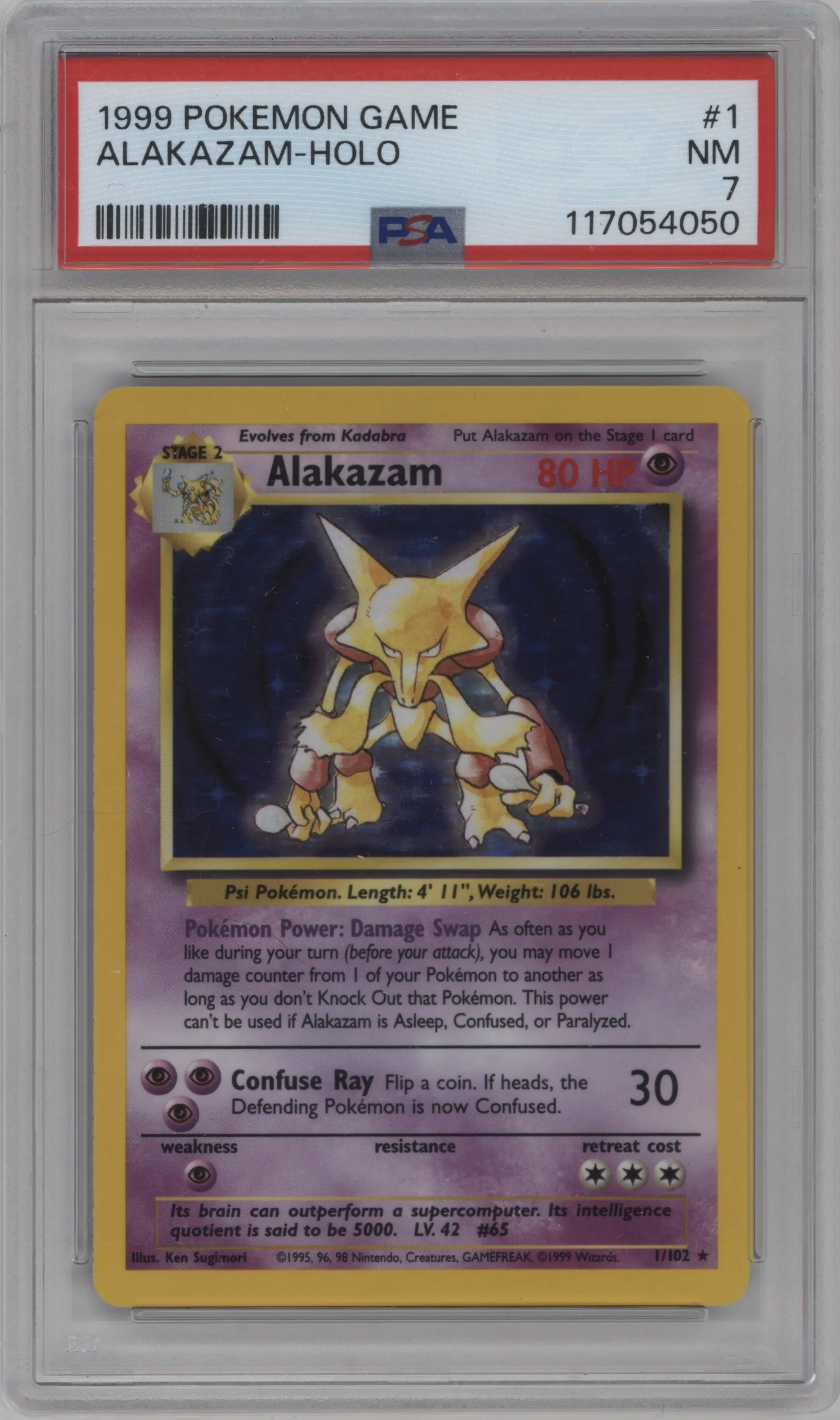 1999 Pokemon Base Set Alakazam #1 PSA 7