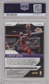 LeBron James from the 2018-19 Panini Prizm set featuring a Silver Prizm parallel graded by PSA and given an overall grade of 10.