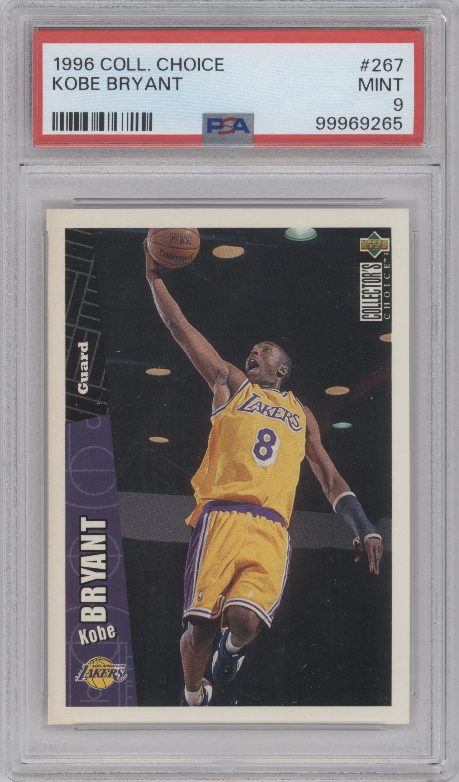 Kobe Bryant from the 1996-97 Upper Deck Collector's Choice set graded by PSA and given an overall grade of 9.