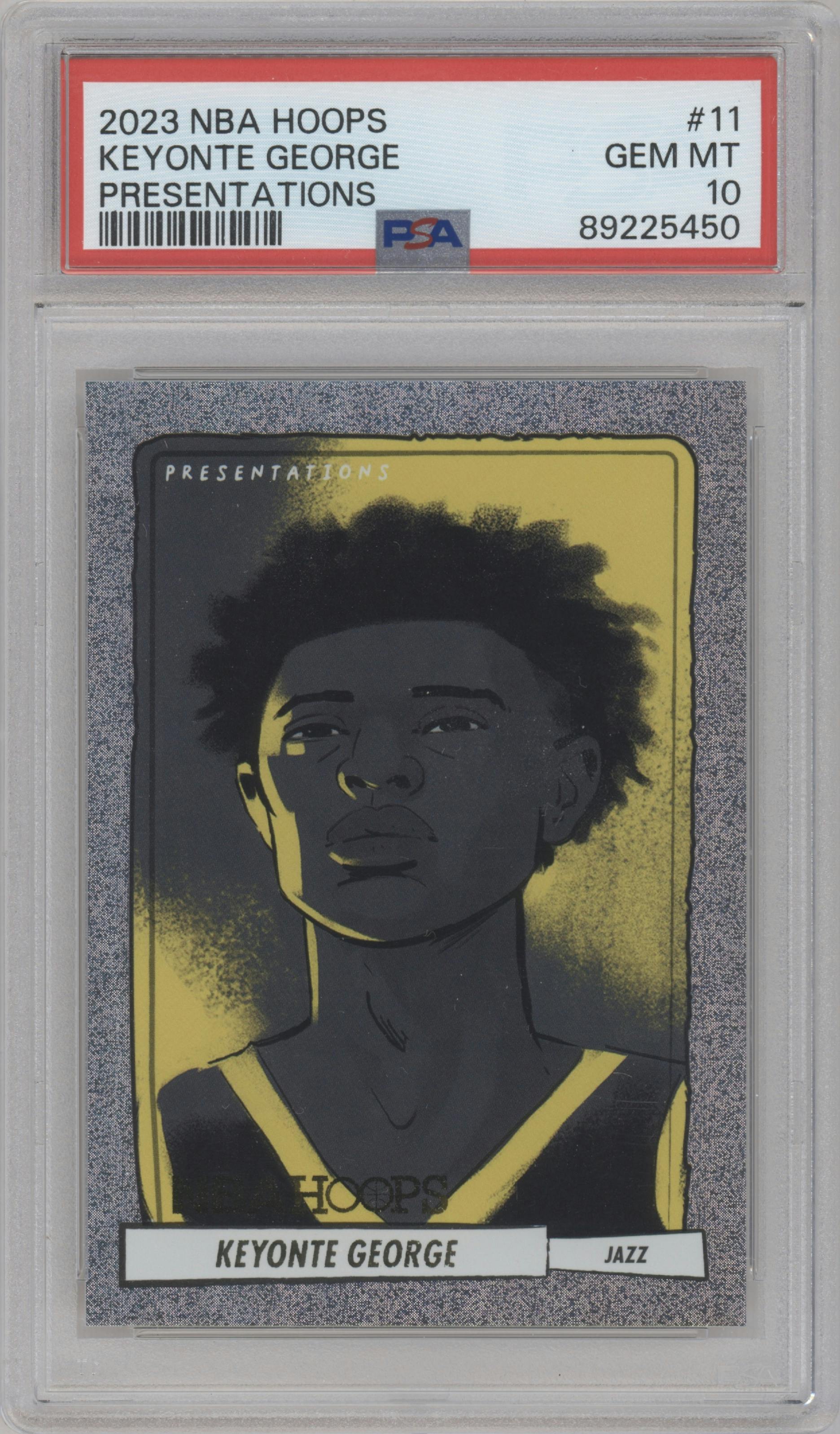 Keyonte George from the 2023-24 Panini NBA Hoops set graded by PSA and given an overall grade of 10.