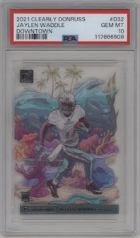 Jaylen Waddle from the 2021 Panini Clearly Donruss set graded by PSA and given an overall grade of 10.
