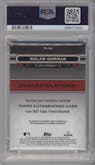 Nolan Gorman from the 2023 Topps Tribute set featuring a Purple parallel graded by PSA and given an overall grade of 10.