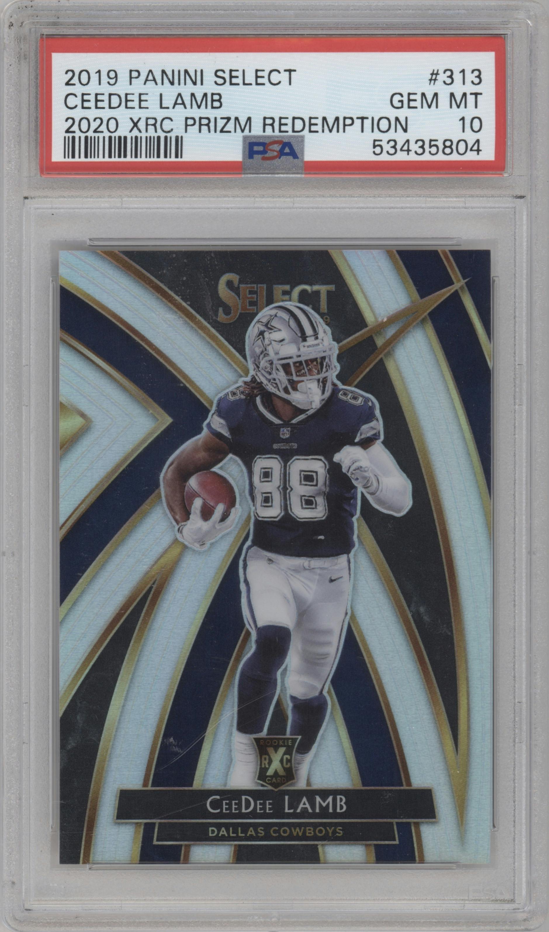 CeeDee Lamb from the 2019 Panini Select  set graded by PSA and given an overall grade of 10.