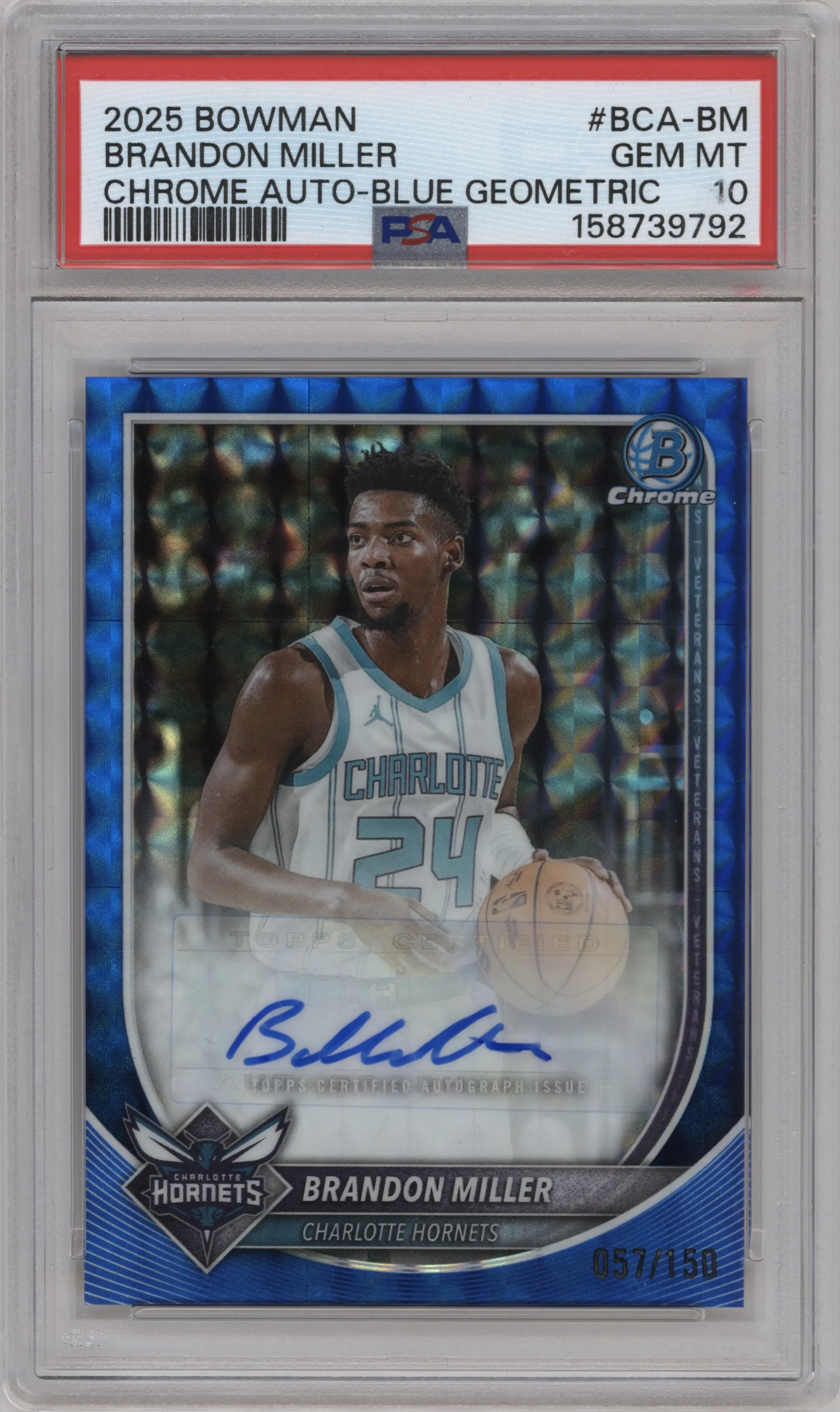 2025 Bowman Chrome Auto Brandon Miller Blue Geometric #BCA-BM PSA 10