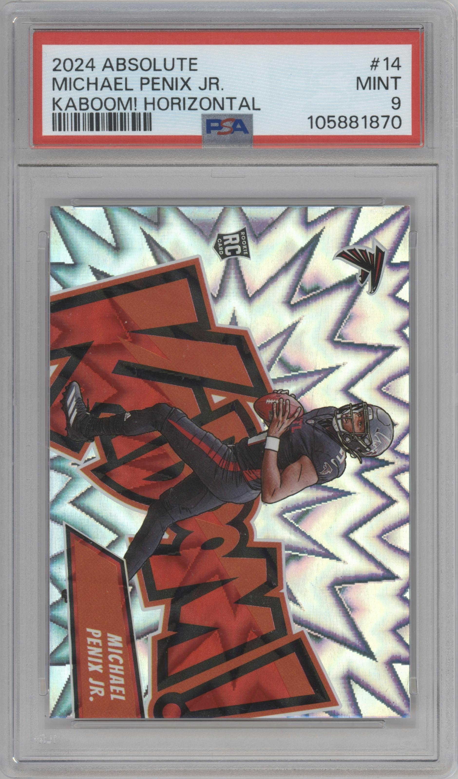 Michael Penix Jr. from the 2024 Panini Absolute set graded by PSA and given an overall grade of 9.