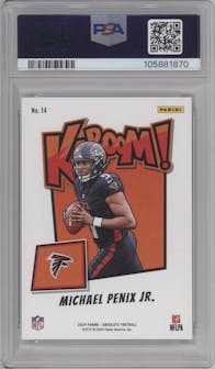 Michael Penix Jr. from the 2024 Panini Absolute set graded by PSA and given an overall grade of 9.