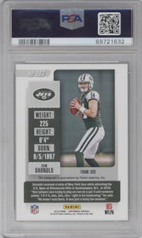 Sam Darnold from the 2018 Panini Contenders set featuring a Cracked Ice parallel graded by PSA and given an overall grade of 10.