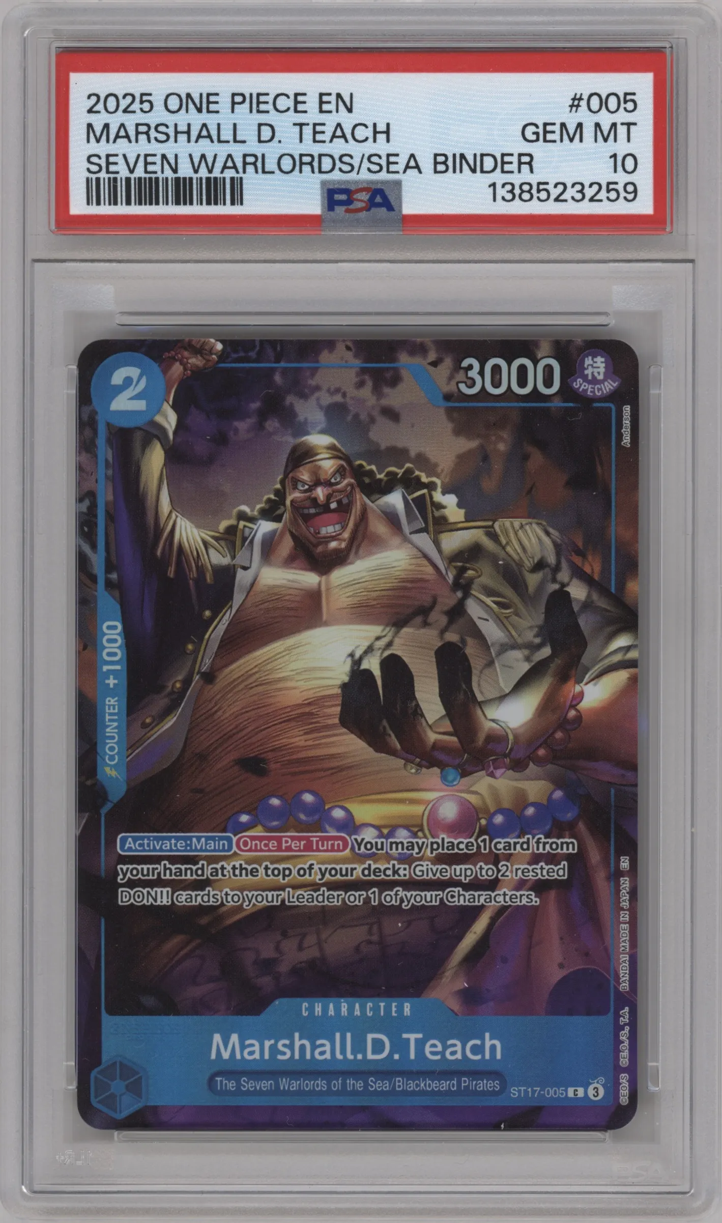 2025 One Piece Marshall.D.Teach Seven Warlords of the Sea Binder C #ST17-005 C PSA 10