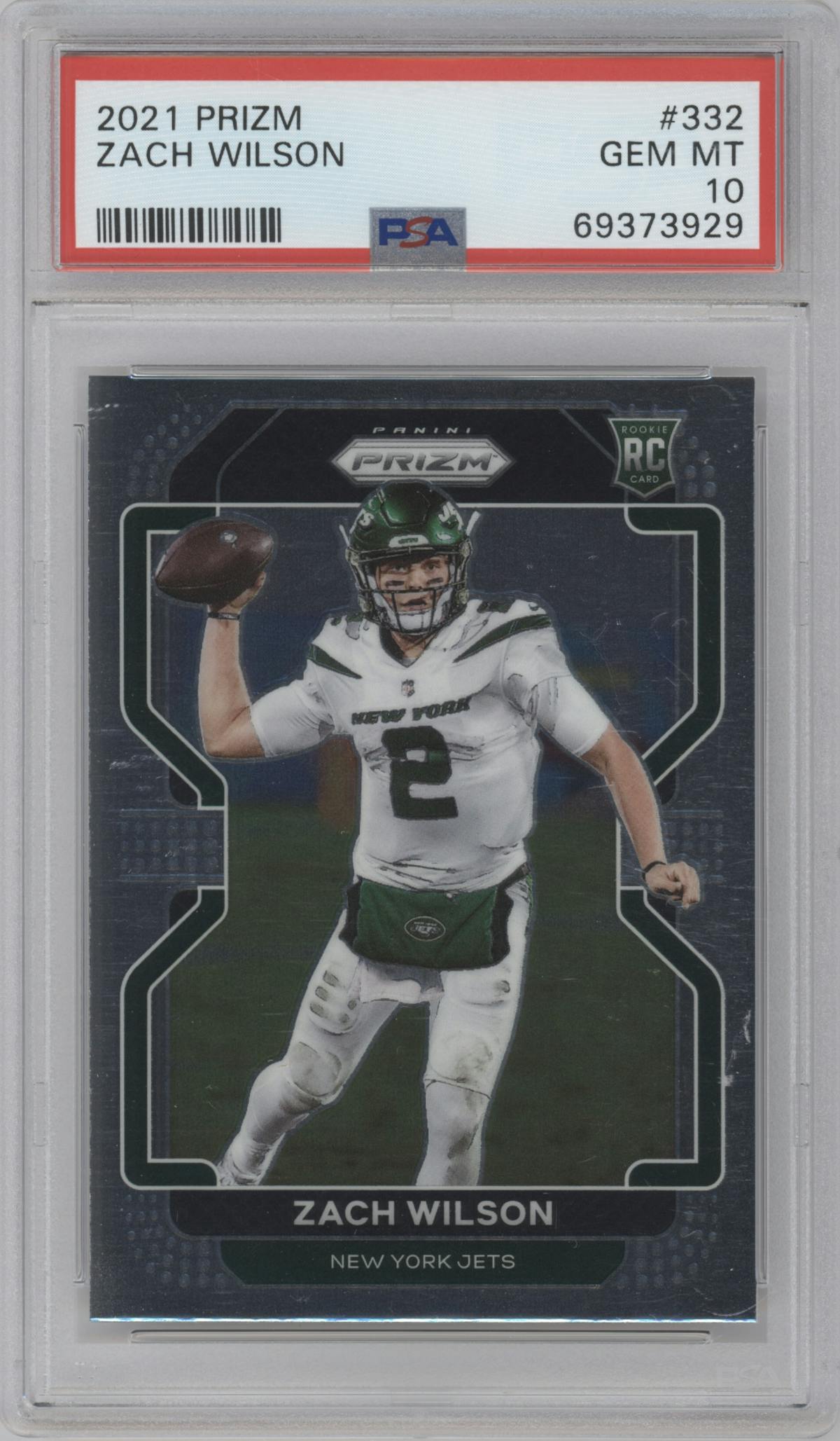 Zach Wilson from the 2021 Panini Prizm set graded by PSA and given an overall grade of 10.