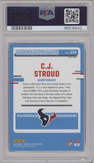 C.J. Stroud from the 2023 Donruss Optic set featuring a  Purple Shock parallel graded by PSA and given an overall grade of 10.