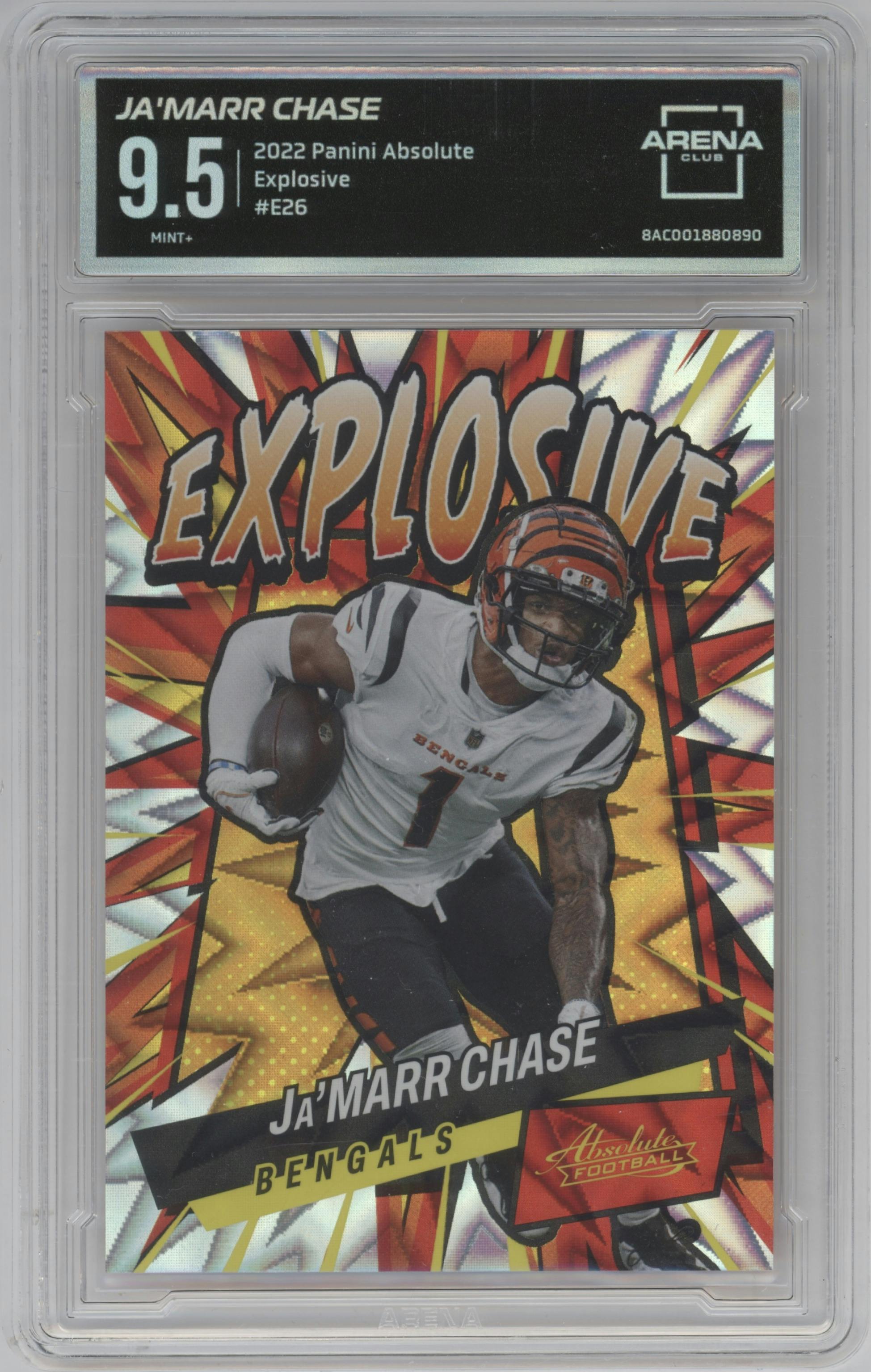 Ja'Marr Chase from the 2022 Panini Absolute set graded by Arena Club and given an overall grade of 9.5.