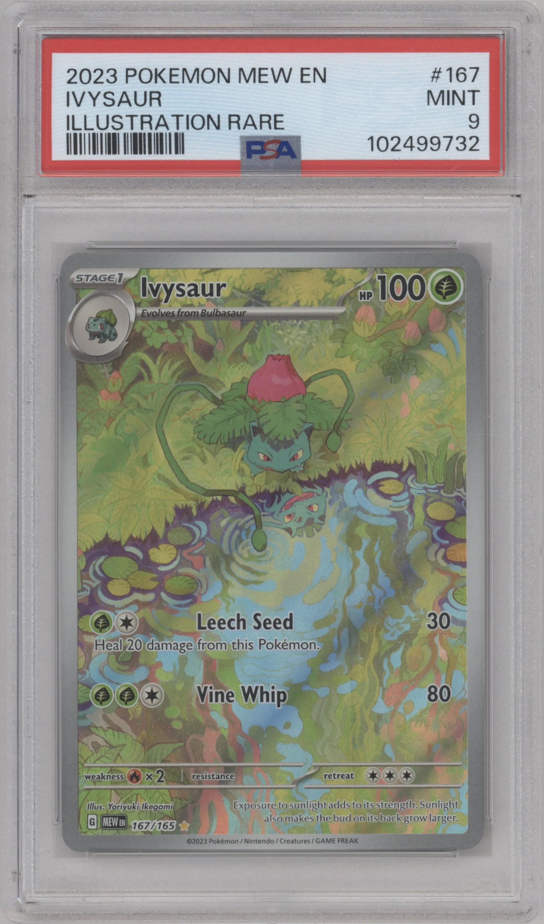 Ivysaur from the 2023 Pokemon SV set graded by PSA and given an overall grade of 9.