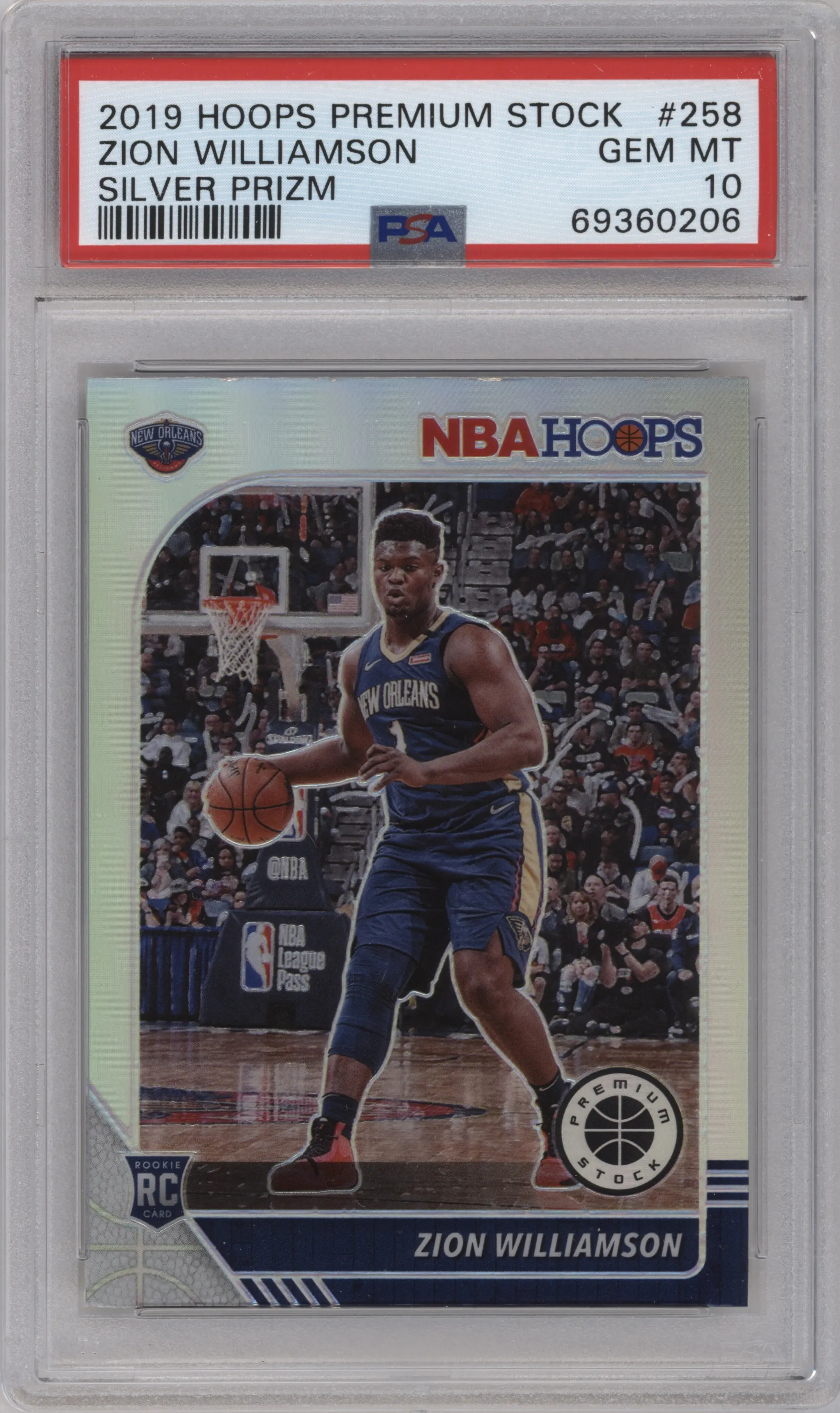 2019 Panini Hoops Premium Stock Zion Williamson Silver #258 PSA 10
