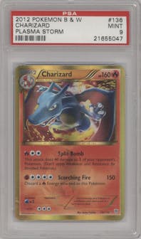 Charizard from the 2012 Pokemon B&W set graded by PSA and given an overall grade of 9.