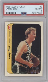 Larry Bird from the 1986-87 Fleer set graded by PSA and given an overall grade of 8.