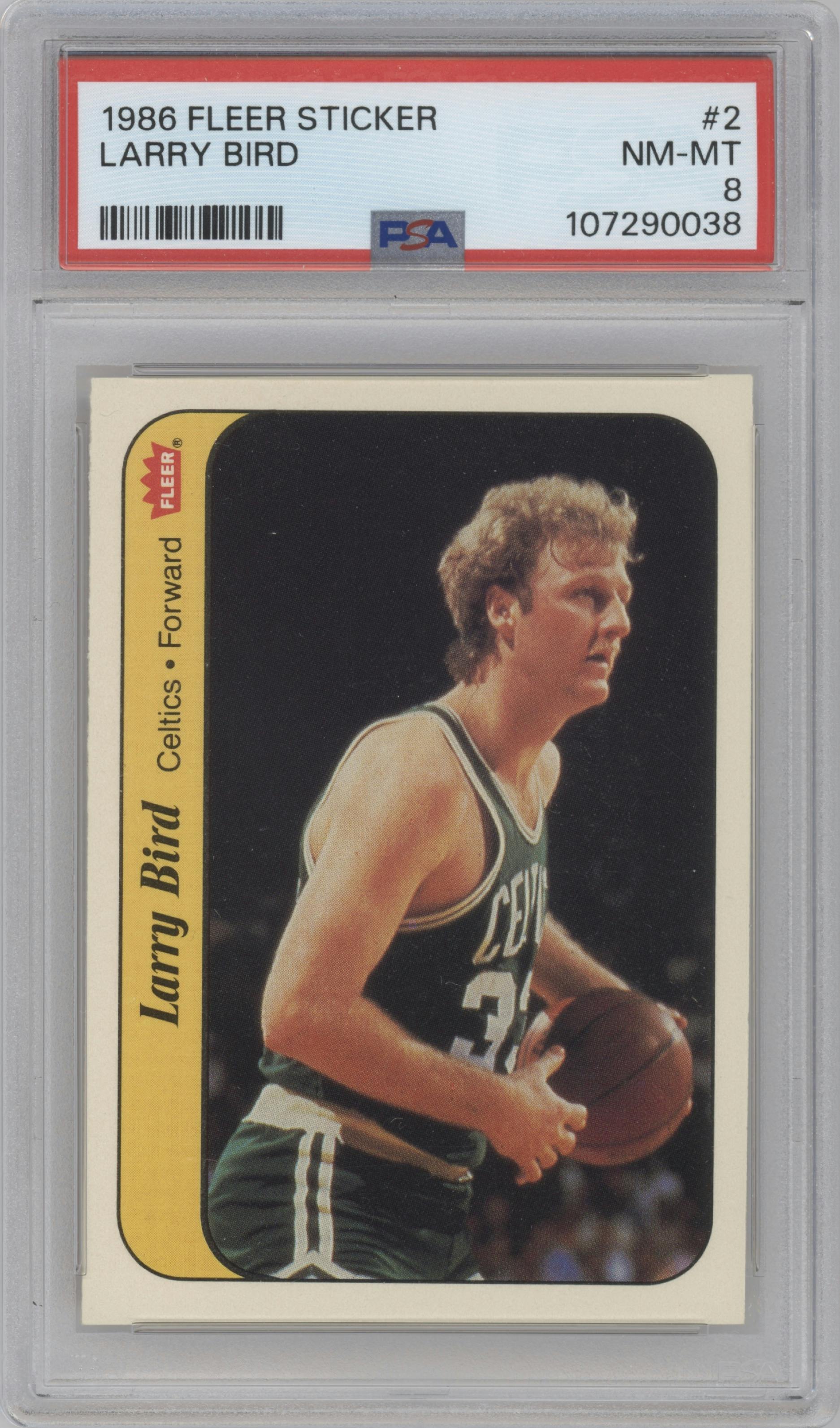 Larry Bird from the 1986-87 Fleer set graded by PSA and given an overall grade of 8.