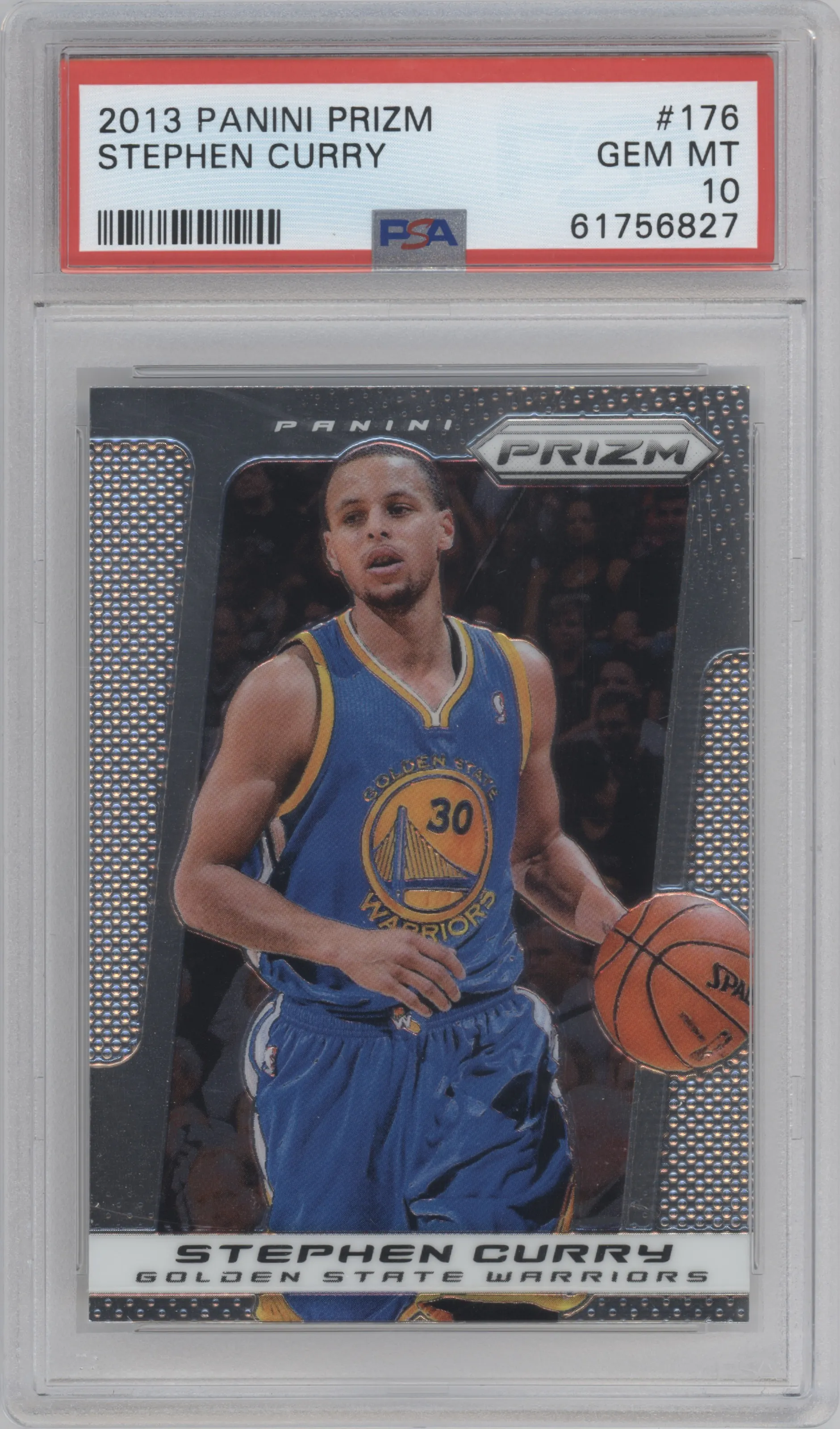 Stephen Curry from the 2013-14 Panini Prizm set graded by PSA and given an overall grade of 10.