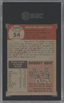 Bob Feller from the 1953 Topps set graded by SGC and given an overall grade of 3.
