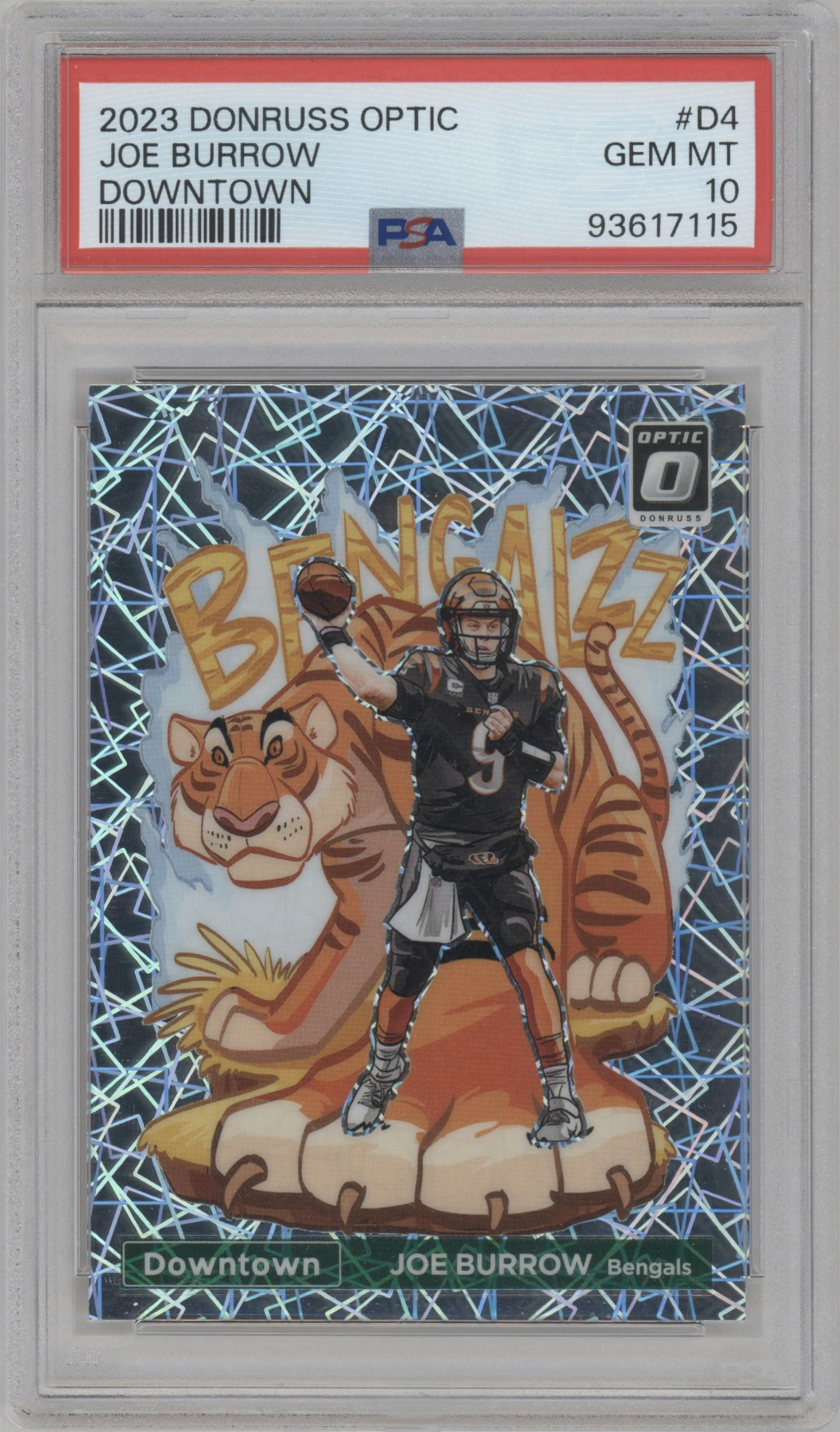 Joe Burrow from the 2023 Donruss Optic set graded by PSA and given an overall grade of 10.