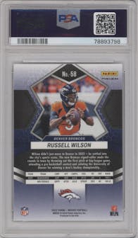 Russell Wilson from the 2022 Panini Mosaic set featuring a Genesis parallel graded by PSA and given an overall grade of 10.
