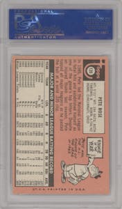 Pete Rose from the 1969 Topps set graded by PSA and given an overall grade of 8.