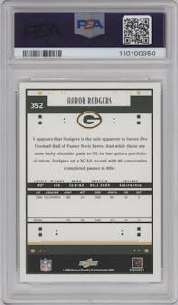 Aaron Rodgers from the 2005 Score set graded by PSA and given an overall grade of 9.