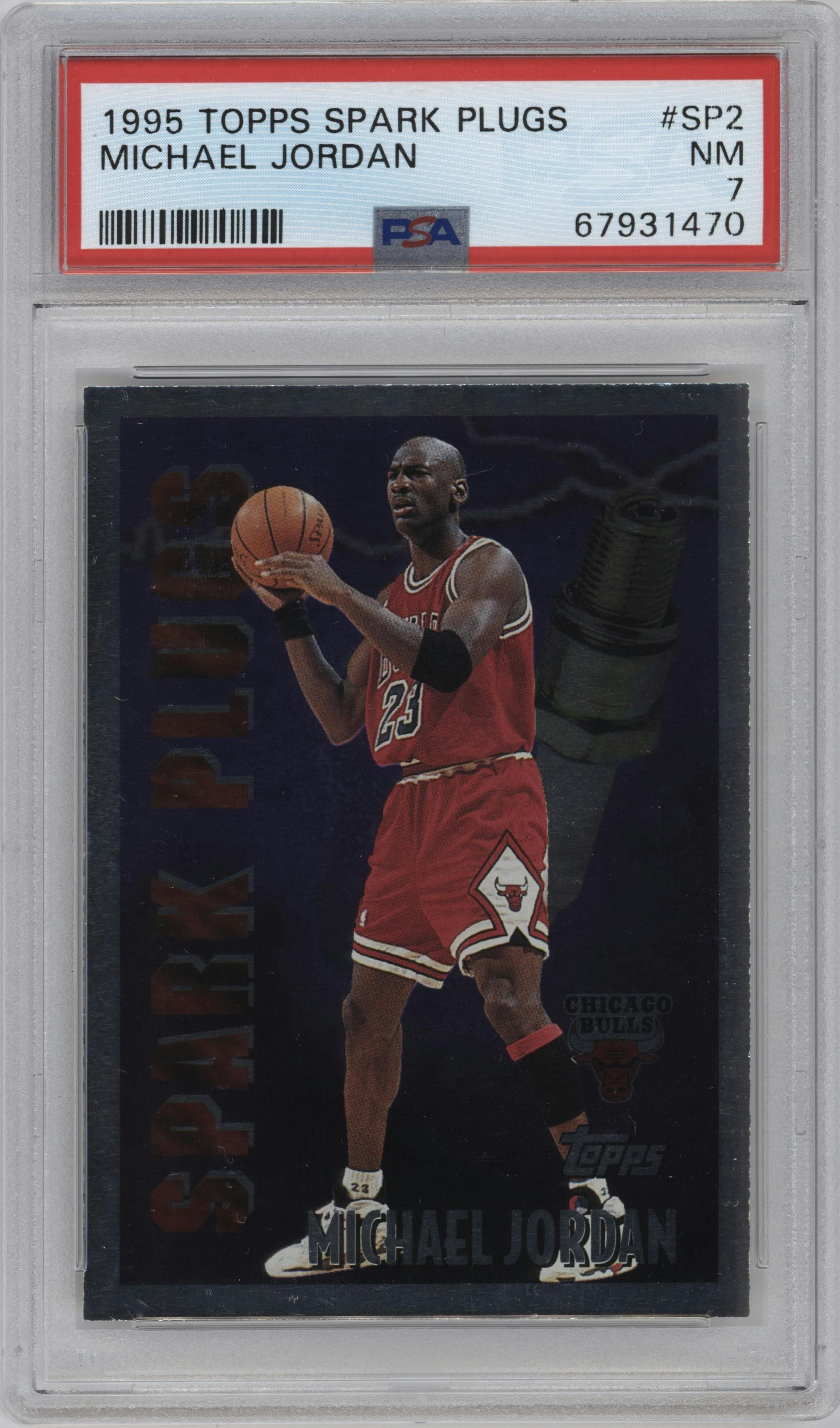 Michael Jordan from the 1995-96 Topps set graded by PSA and given an overall grade of 7.