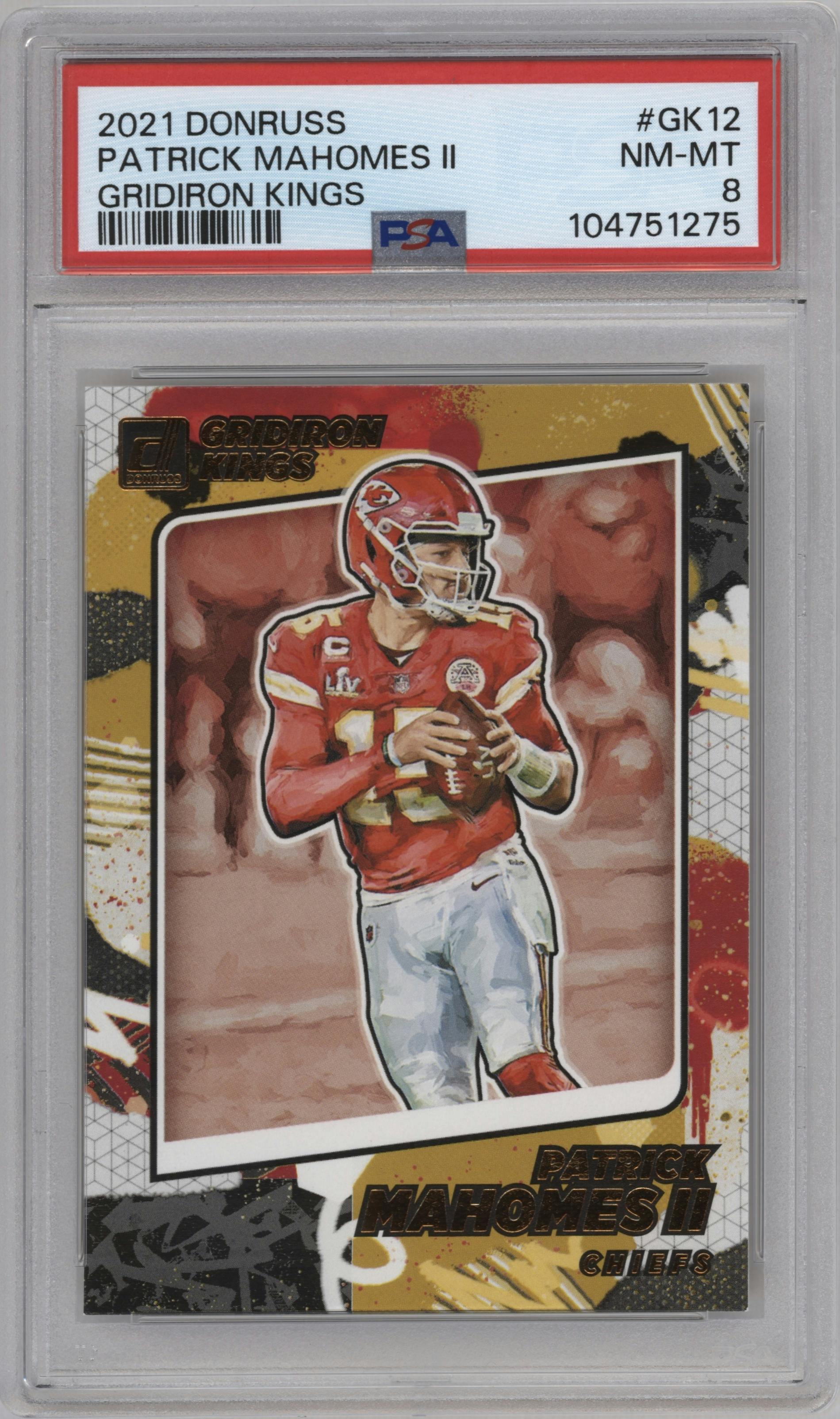 Patrick Mahomes II from the 2021 Panini Donruss set graded by PSA and given an overall grade of 8.