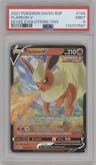 Flareon V from the 2021 Pokemon SWSH set featuring a Eevee Evolutions Tins parallel graded by PSA and given an overall grade of 9.