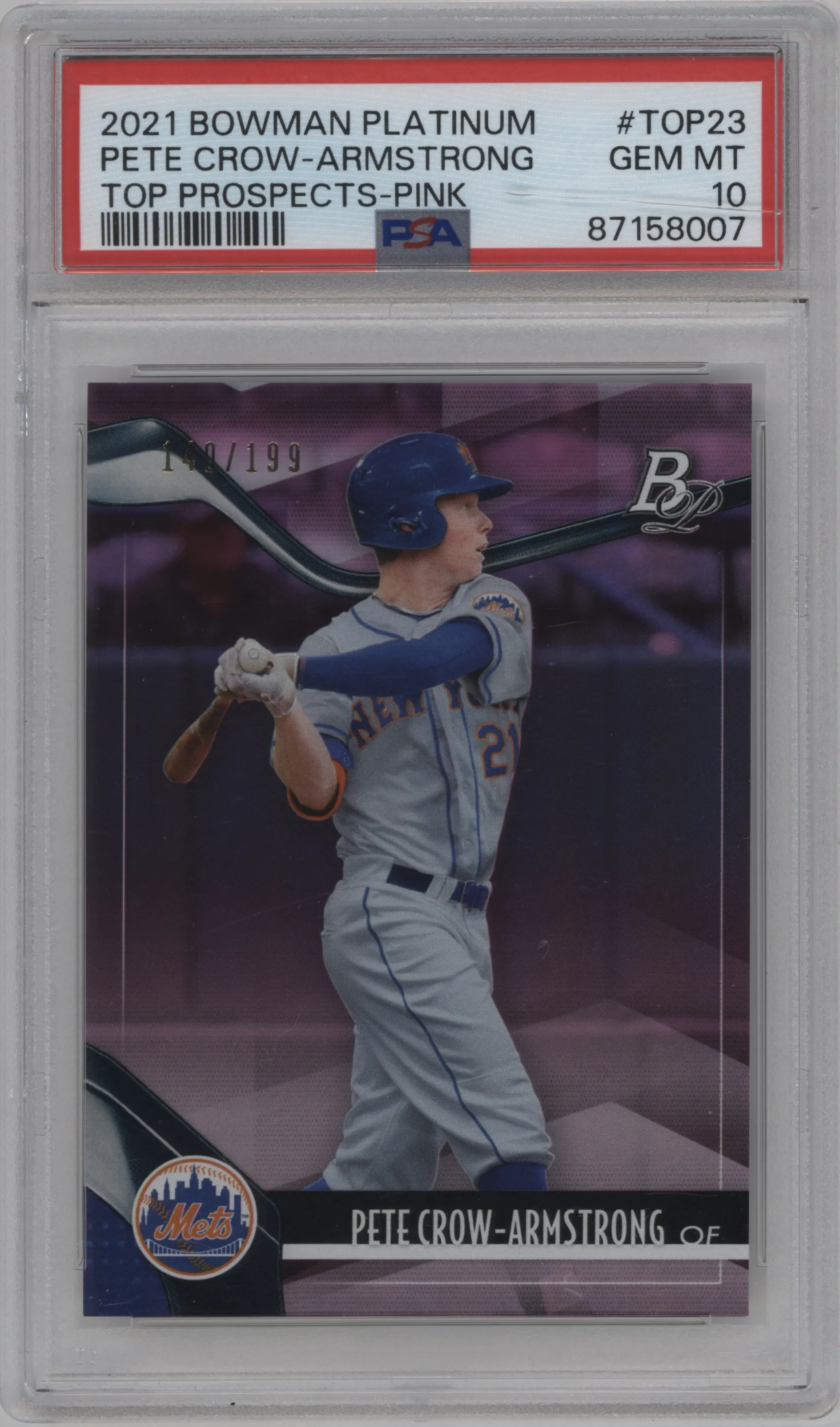 2021 Bowman Platinum Top Prospects Pete Crow-Armstrong Pink #TOP-23 PSA 10