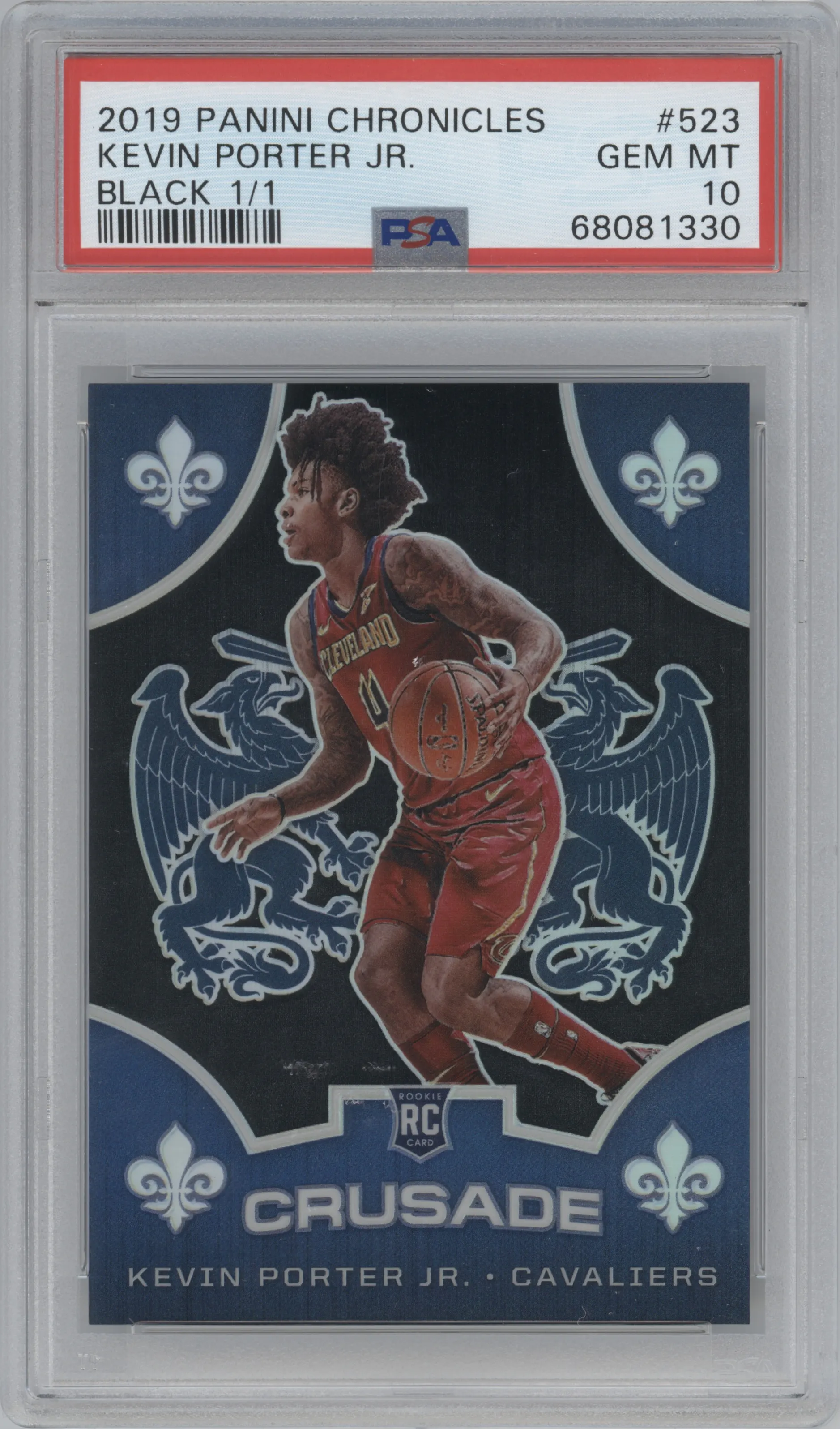 Kevin Porter Jr. from the 2019-20 Panini Chronicles  set featuring a Black parallel graded by PSA and given an overall grade of 10.
