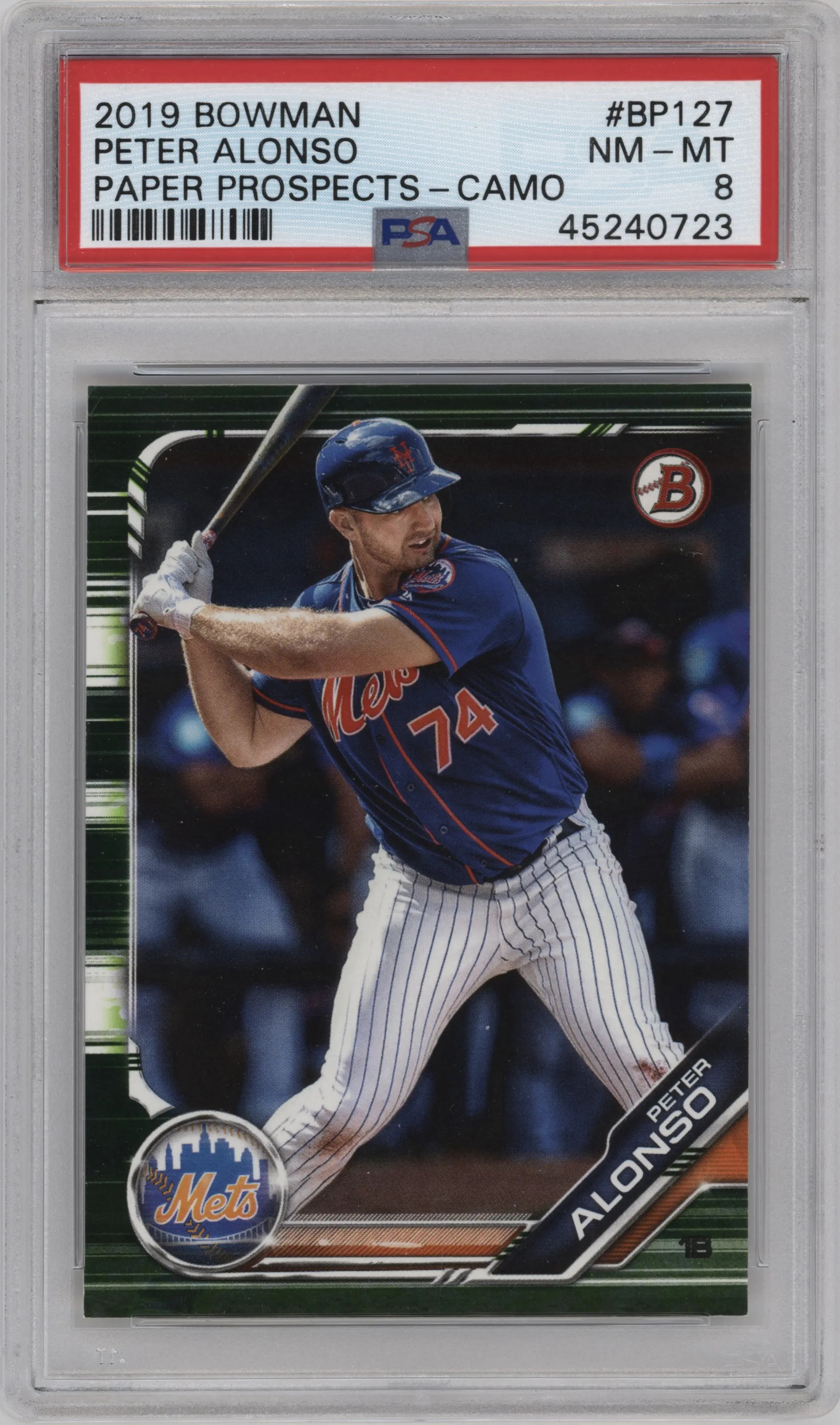 2019 Bowman Prospect Peter Alonso Camo PSA 8