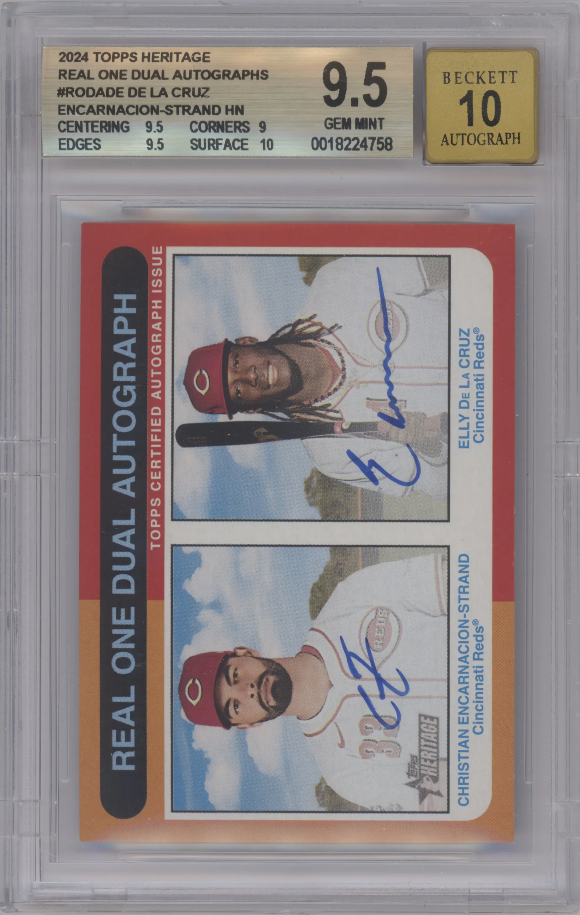 2024 Topps Heritage High Number Real One Dual Autographs Elly De La Cruz/Christian Encarnacion-Strand BGS 9.5